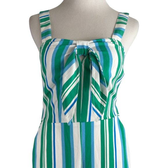 A NEW DAY Jumpsuit Size XS Green Blue Striped Bow Front Pockets Wide Legs Straps - Picture 4 of 4